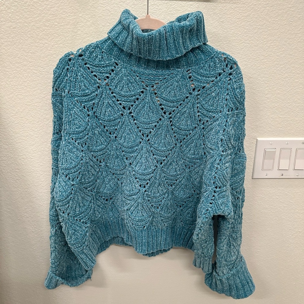 Blue crocheted sweater - brand new with tags